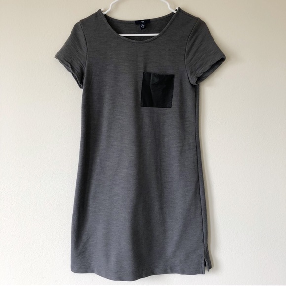 Gap Basic Gray Shirt Dress w Faux Leather Pocket - Picture 1 of 3
